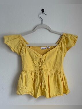 Midnight Sky Yellow Babydoll Linen Blend Crop Top